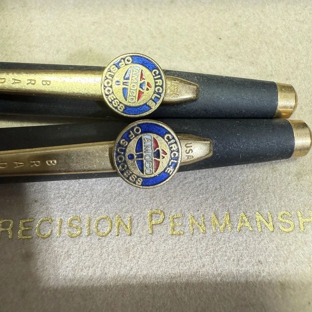 Vintage BRADLEY Pen & Pencil Set Flat Black Ext. Amoco Circle Of Success Brand